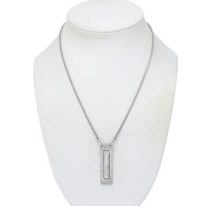 Estate Sterling Silver 925 Mother of Pearl Bar Necklace 16.75"